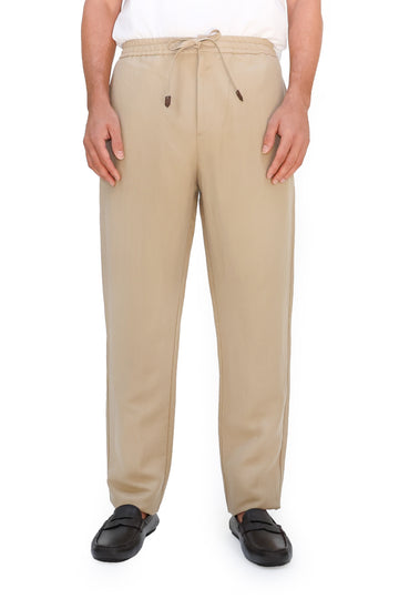 CANALI Taupe Linen & Silk Drawstring Trousers