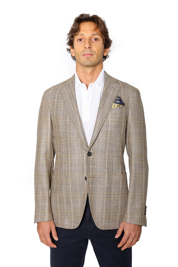 CANALI Golden Brown Mustard Check Jacket