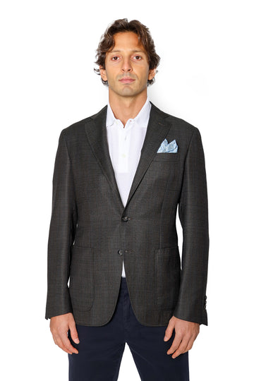 CANALI Chocolate Subtle Blue Check Jacket
