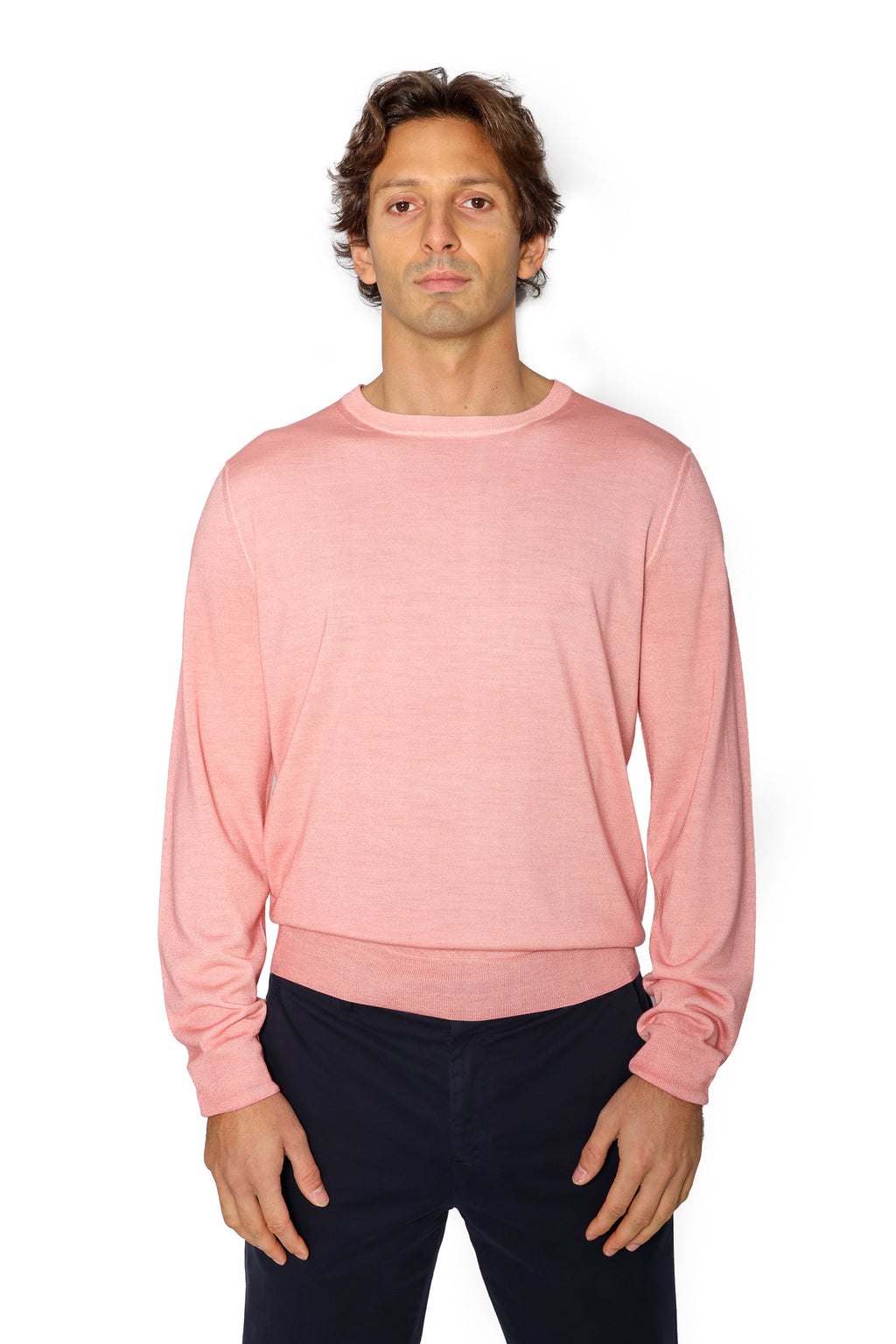 CANALI | Exclusive Wool-Silk Crew Neck Knit | Rose