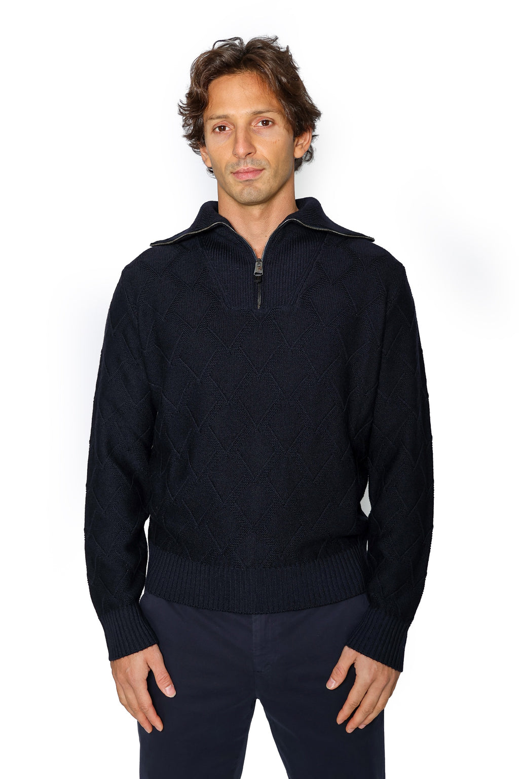 CANALI | Zipped Collar Knit | Dark Navy