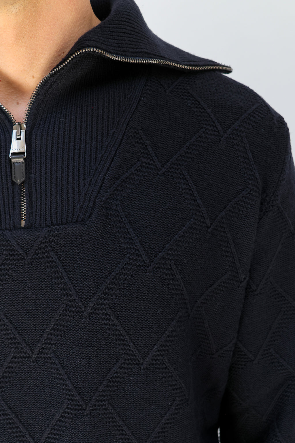 CANALI | Zipped Collar Knit | Dark Navy