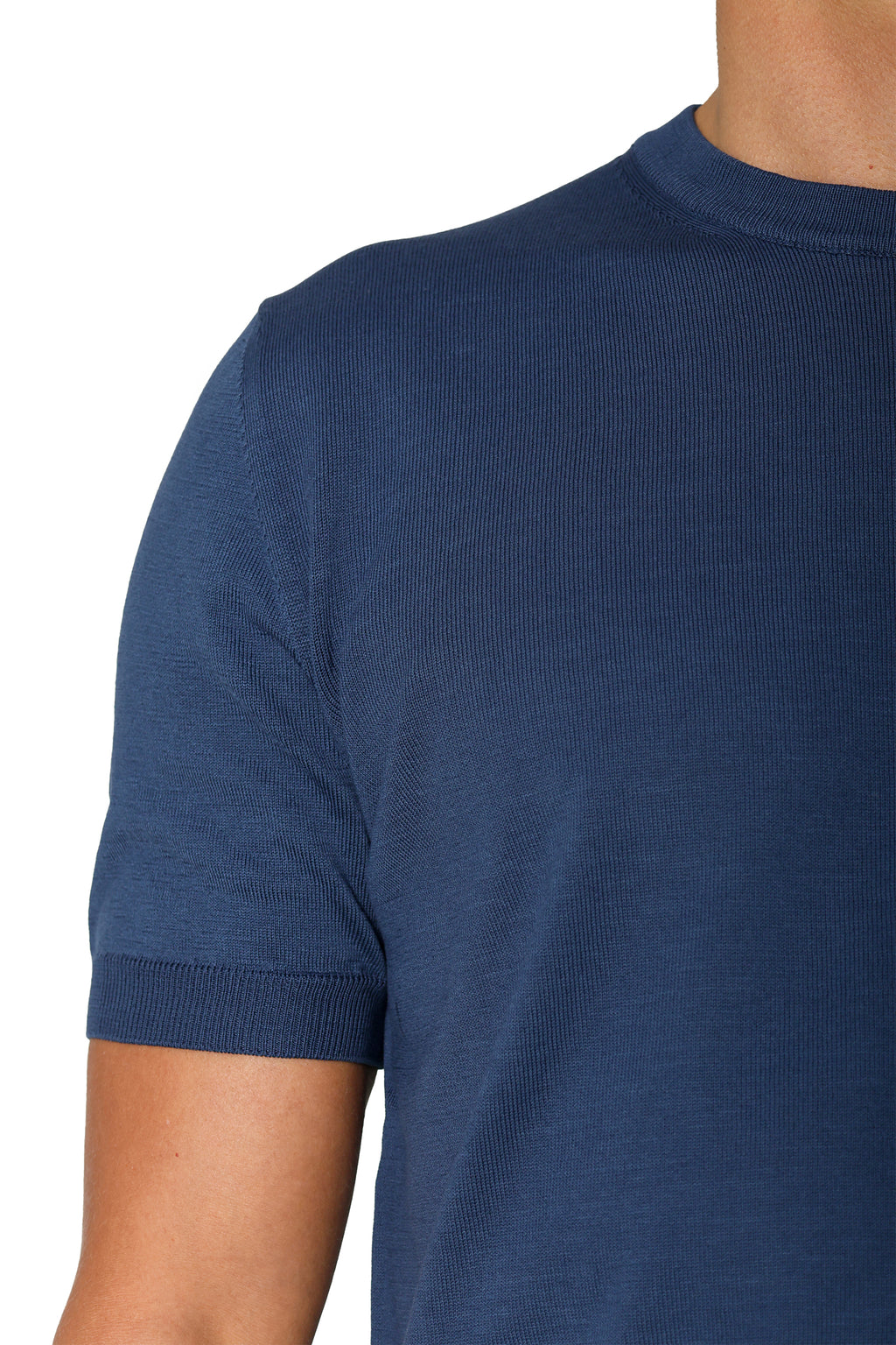 CANALI | Knitted Crew Neck Cotton T-shirt | Blue