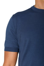 CANALI | Knitted Crew Neck Cotton T-shirt | Blue