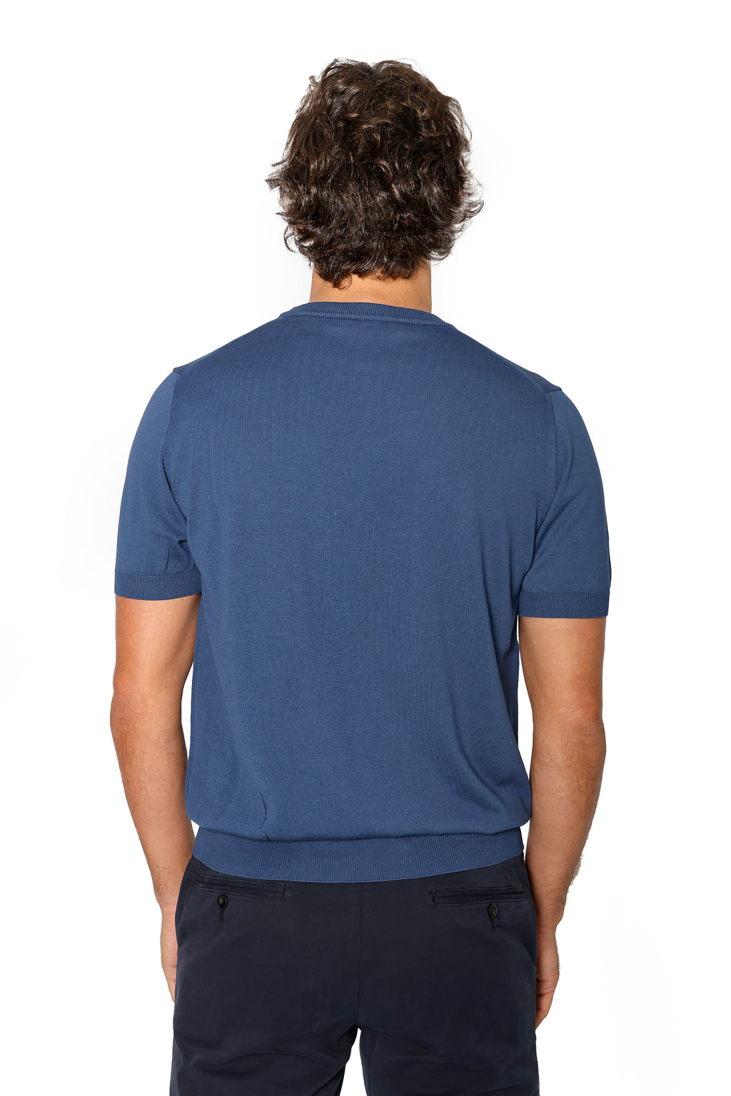 CANALI | Knitted Crew Neck Cotton T-shirt | Blue