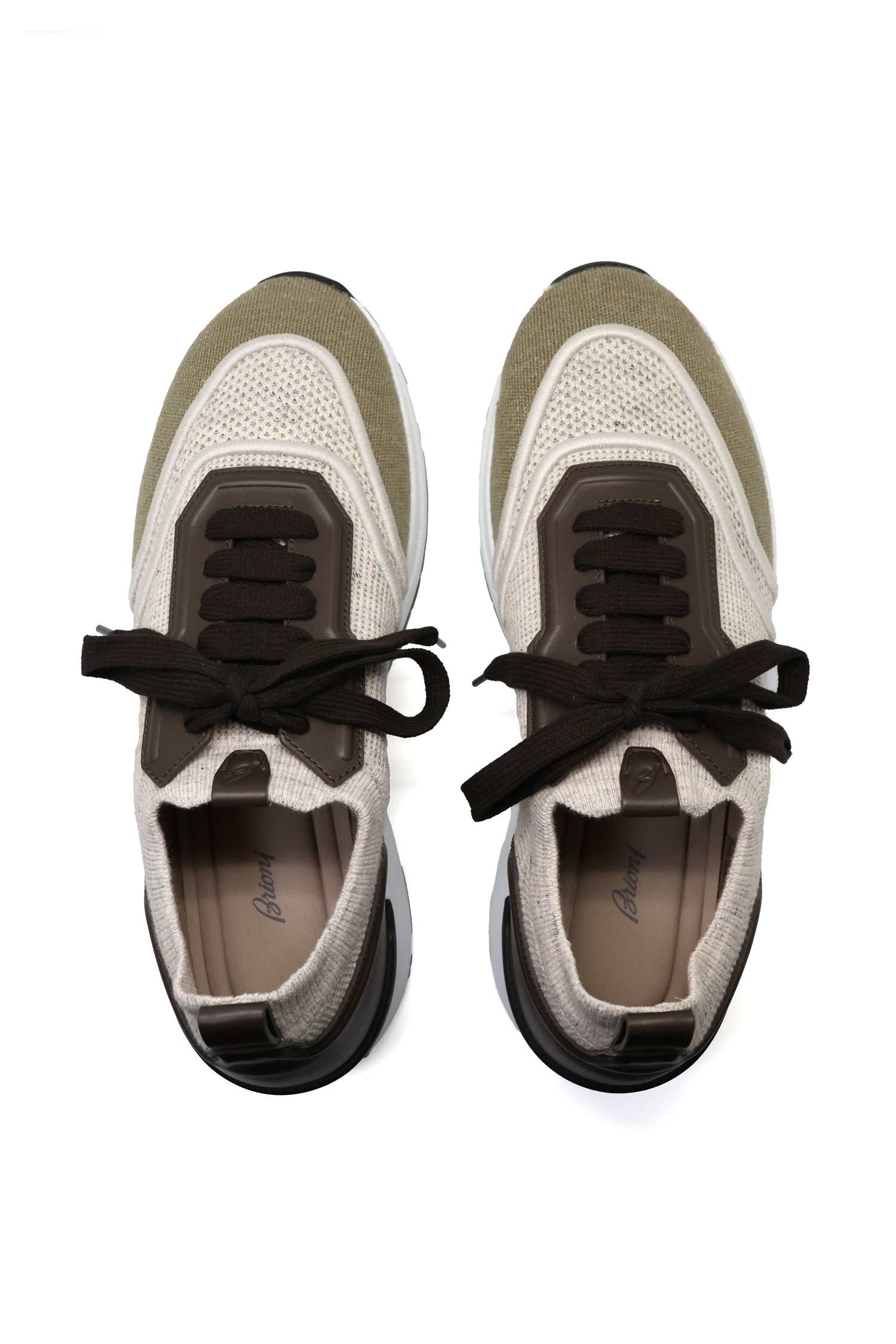 BRIONI | Elasticated Sneaker Leather Trims | Beige & Khaki