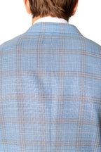 BRIONI | Unlined Plume Check Jacket | Sky Blue