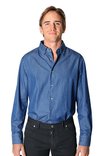 BRIONI Denim Blue Chambray Shirt