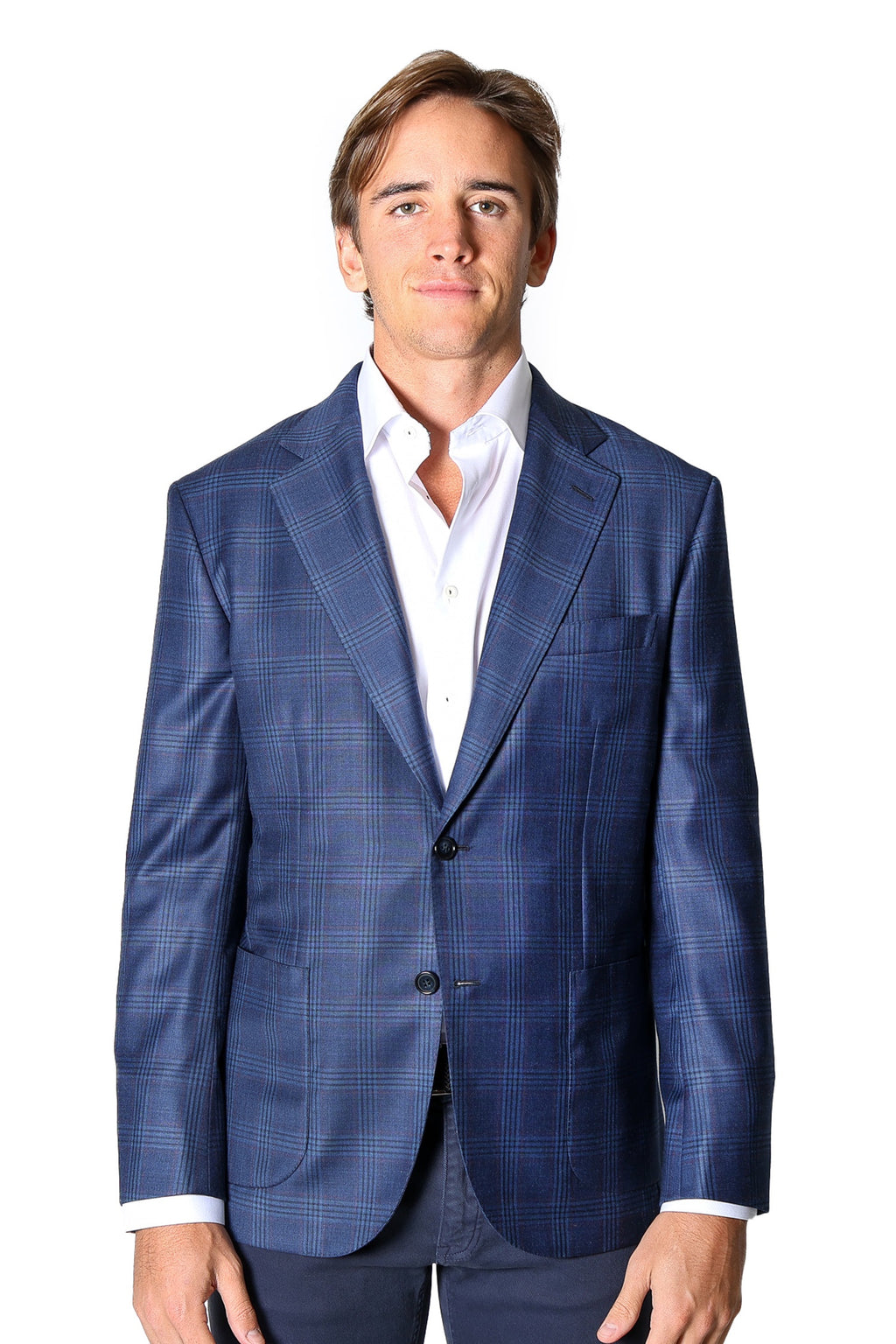 BRIONI | Unlined Plume Red Check Jacket | Dark Blue