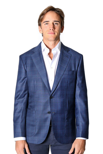BRIONI Dark Blue Unlined Plume Red Check Jacket