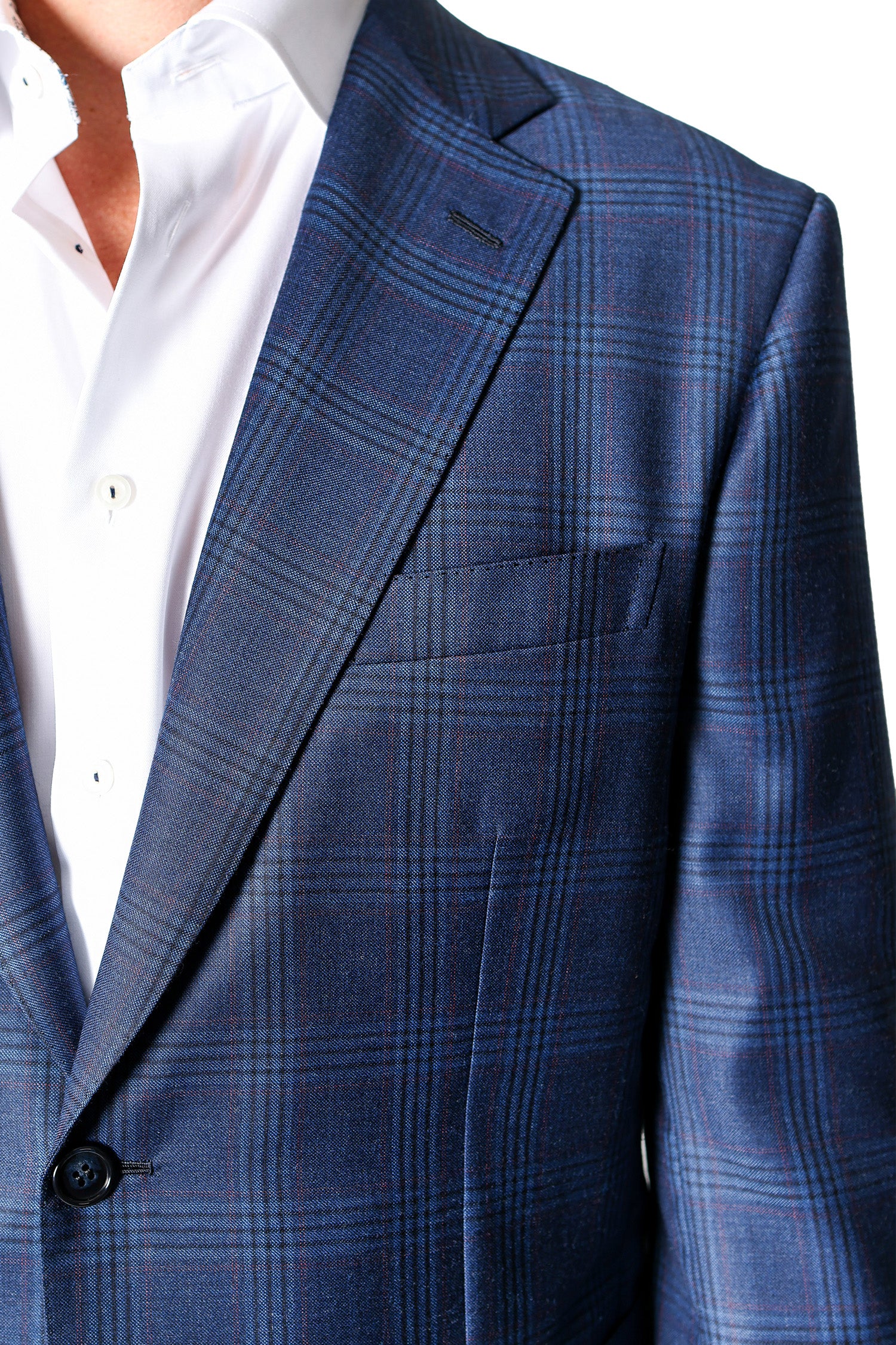 BRIONI | Unlined Plume Red Check Jacket | Dark Blue