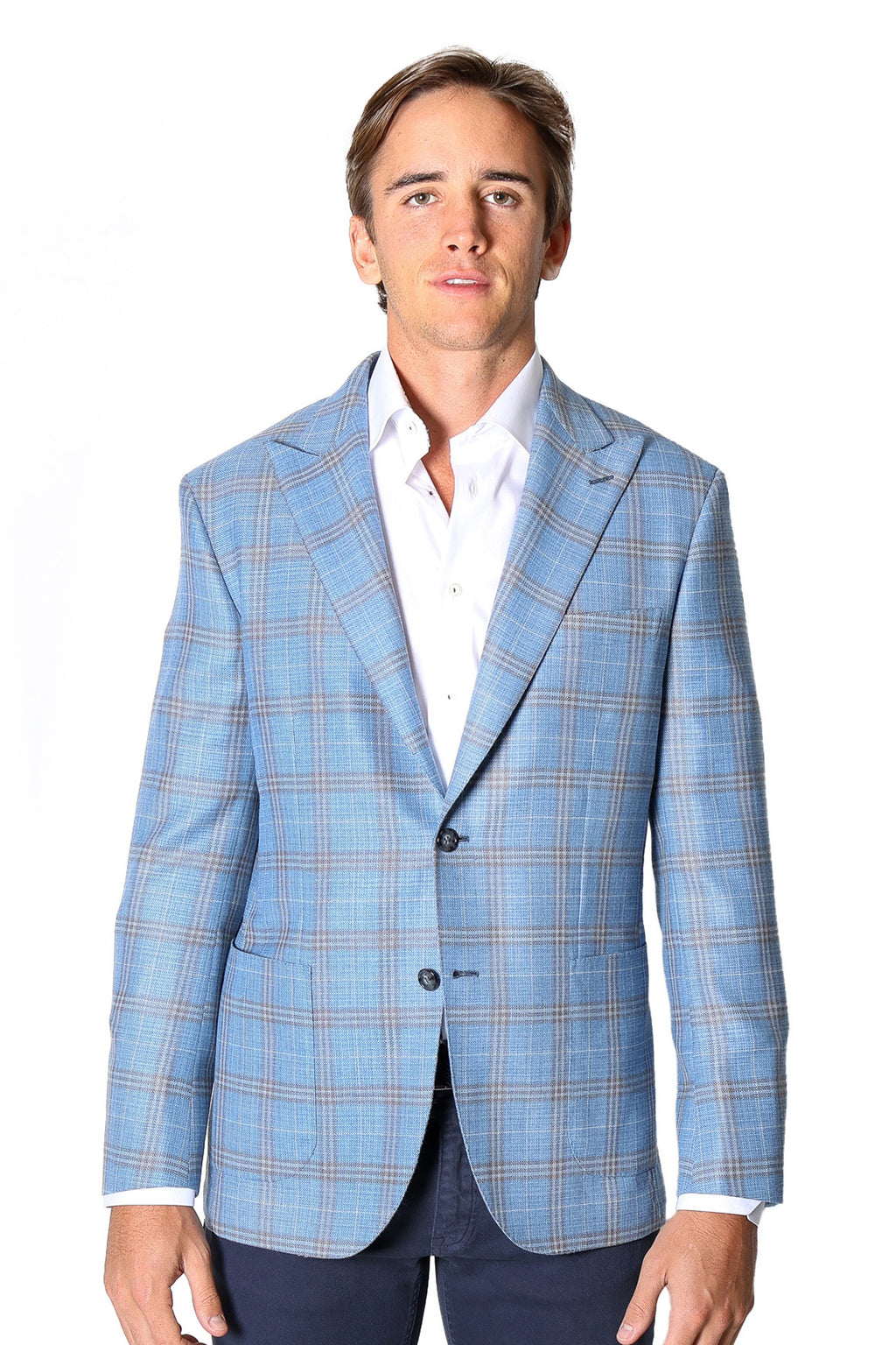 BRIONI | Unlined Plume Check Jacket | Sky Blue