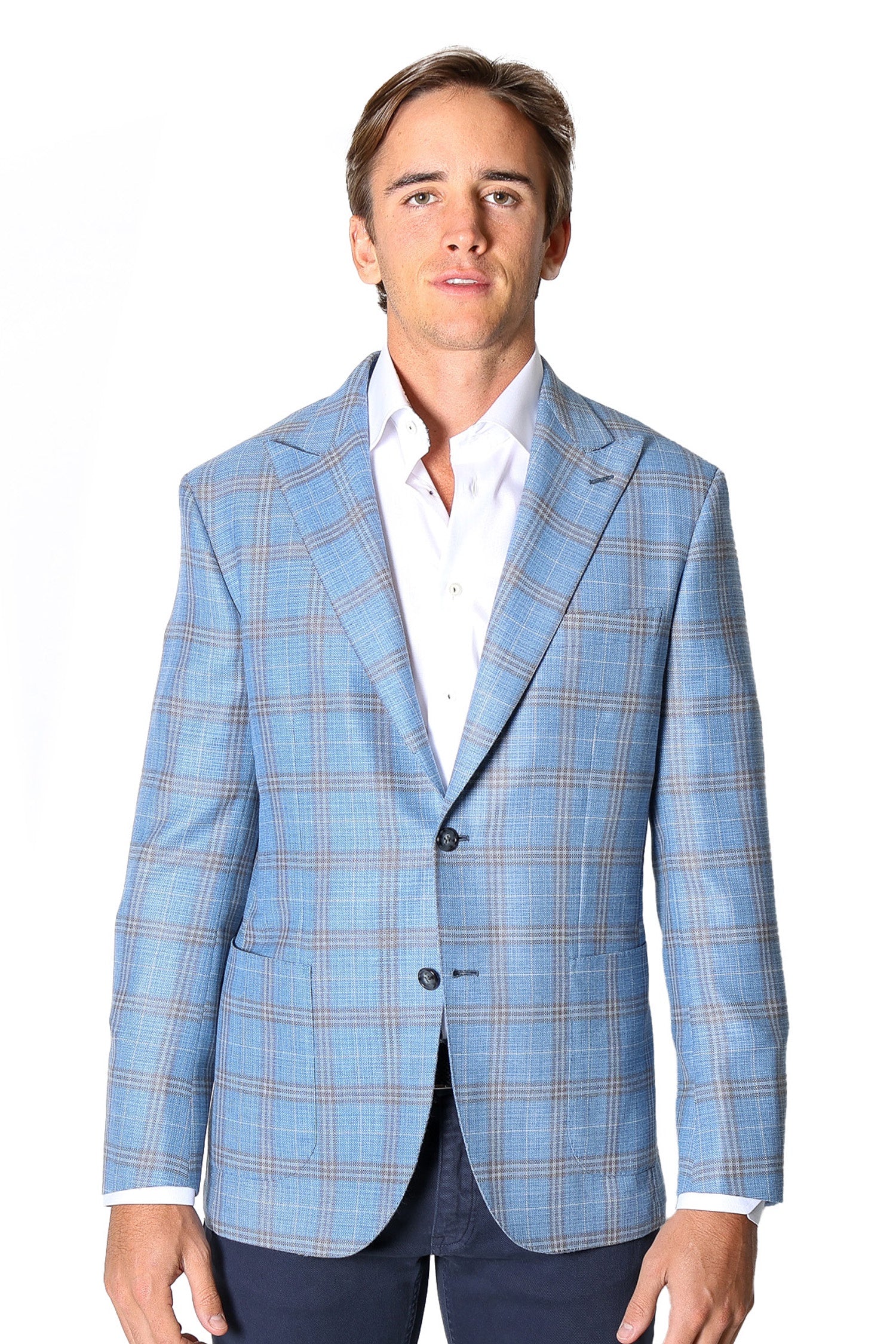 BRIONI | Unlined Plume Check Jacket | Sky Blue