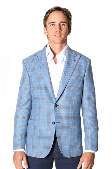 BRIONI Sky Blue Unlined Plume Check Jacket