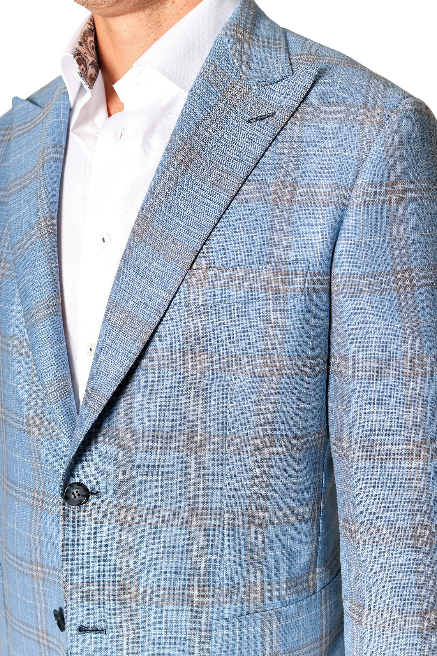 BRIONI | Unlined Plume Check Jacket | Sky Blue