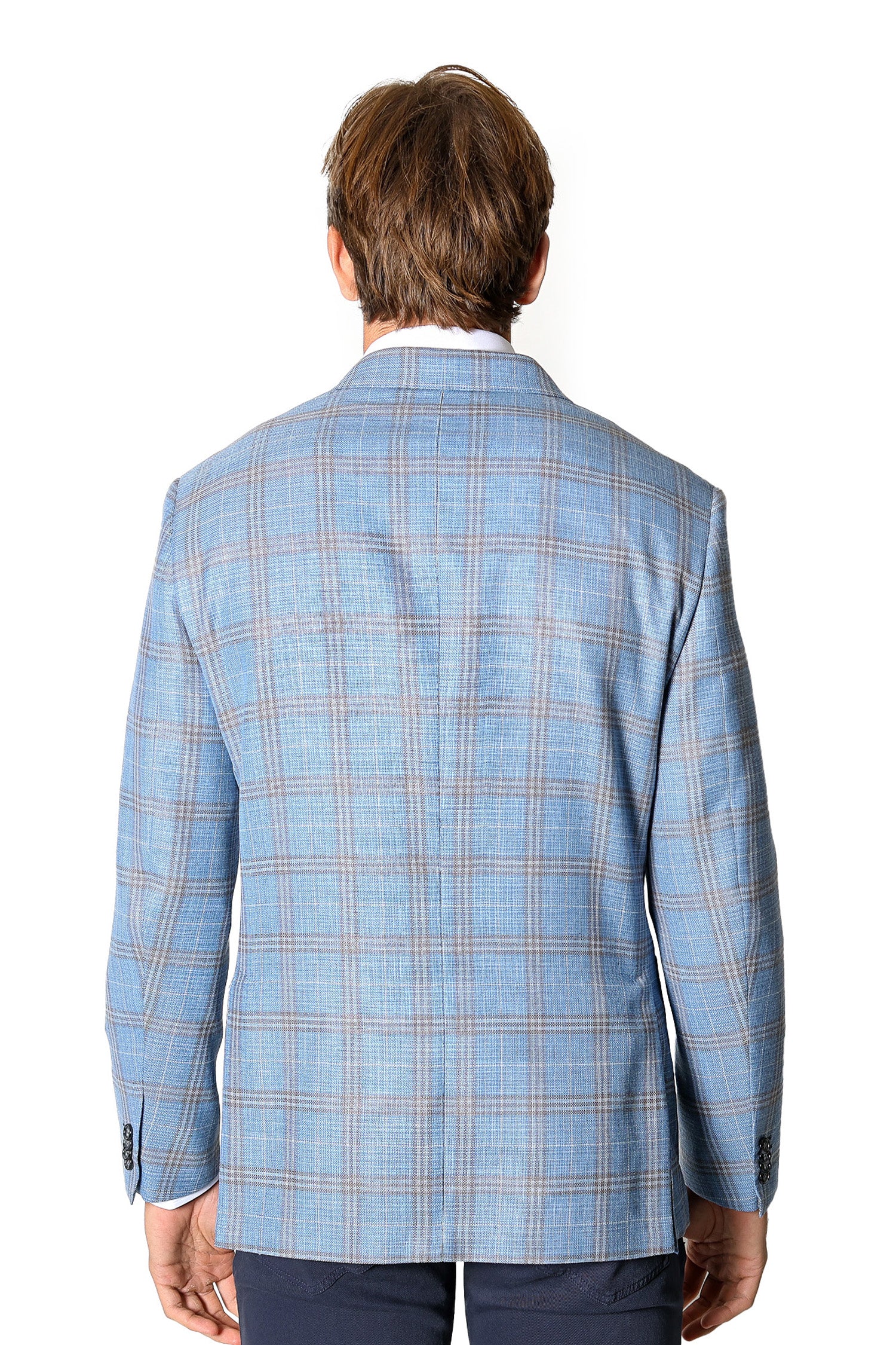 BRIONI | Unlined Plume Check Jacket | Sky Blue