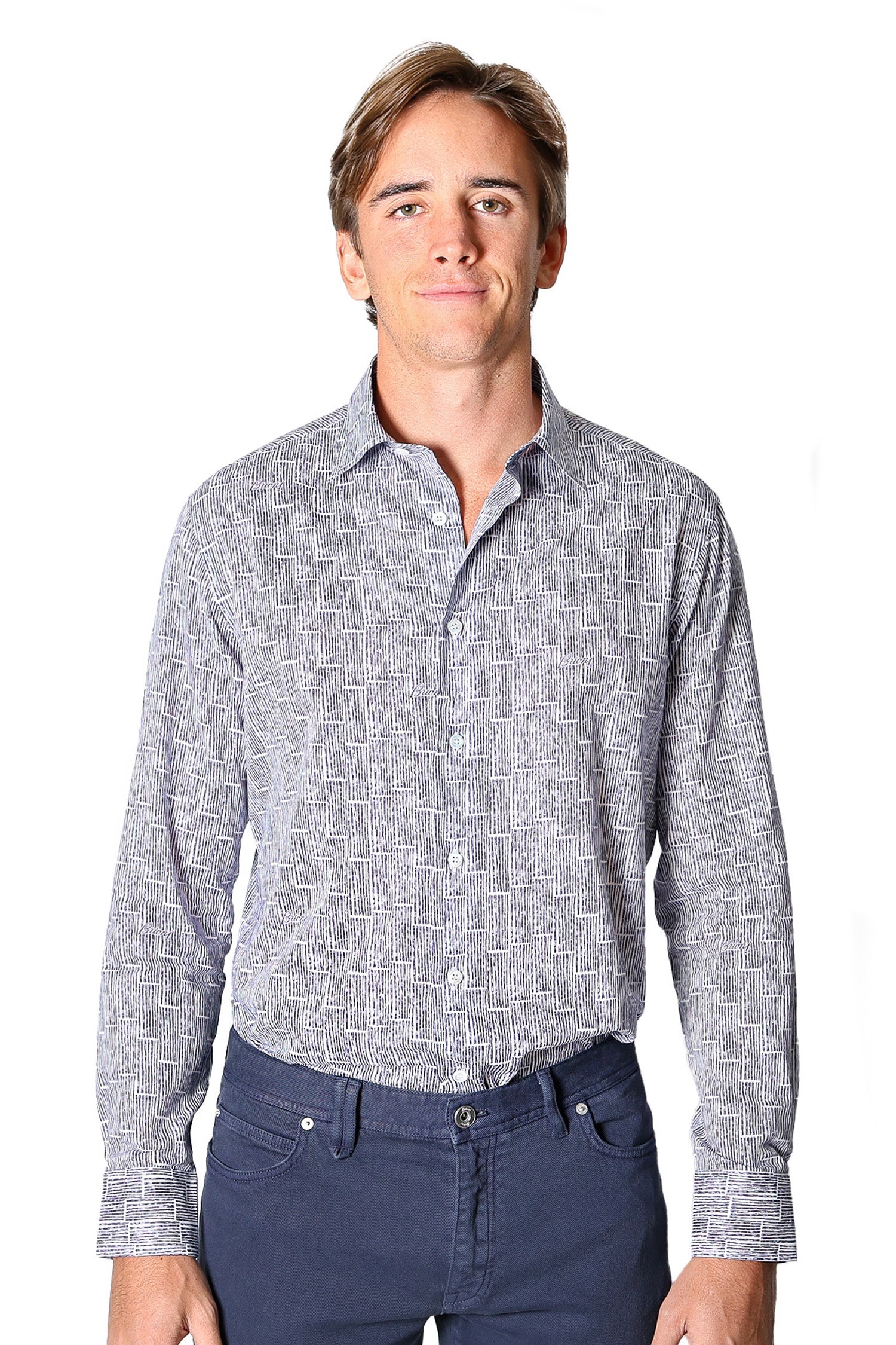 BRIONI | Vertical Stripe Shirt | Blue & White