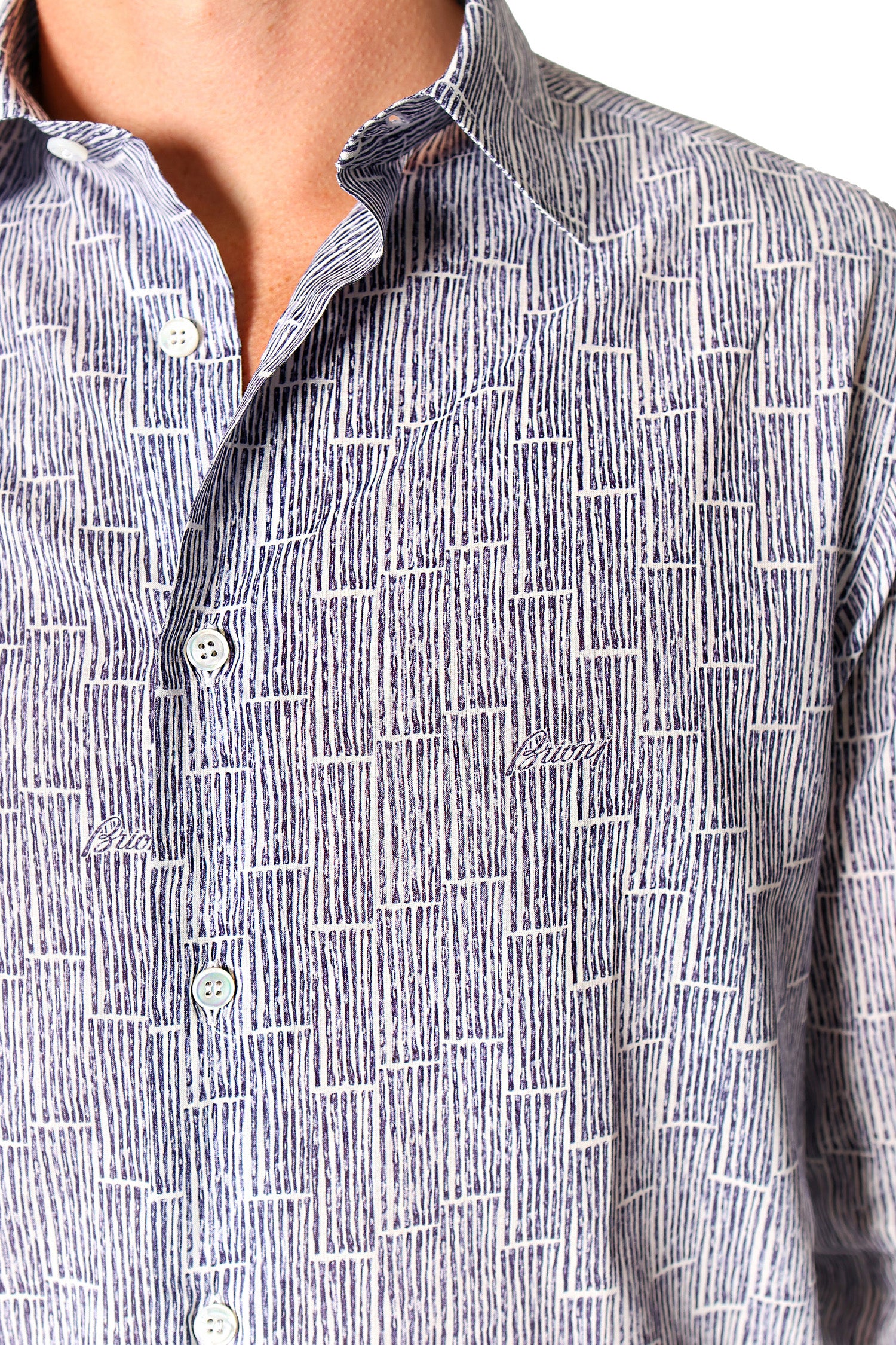 BRIONI | Vertical Stripe Shirt | Blue & White
