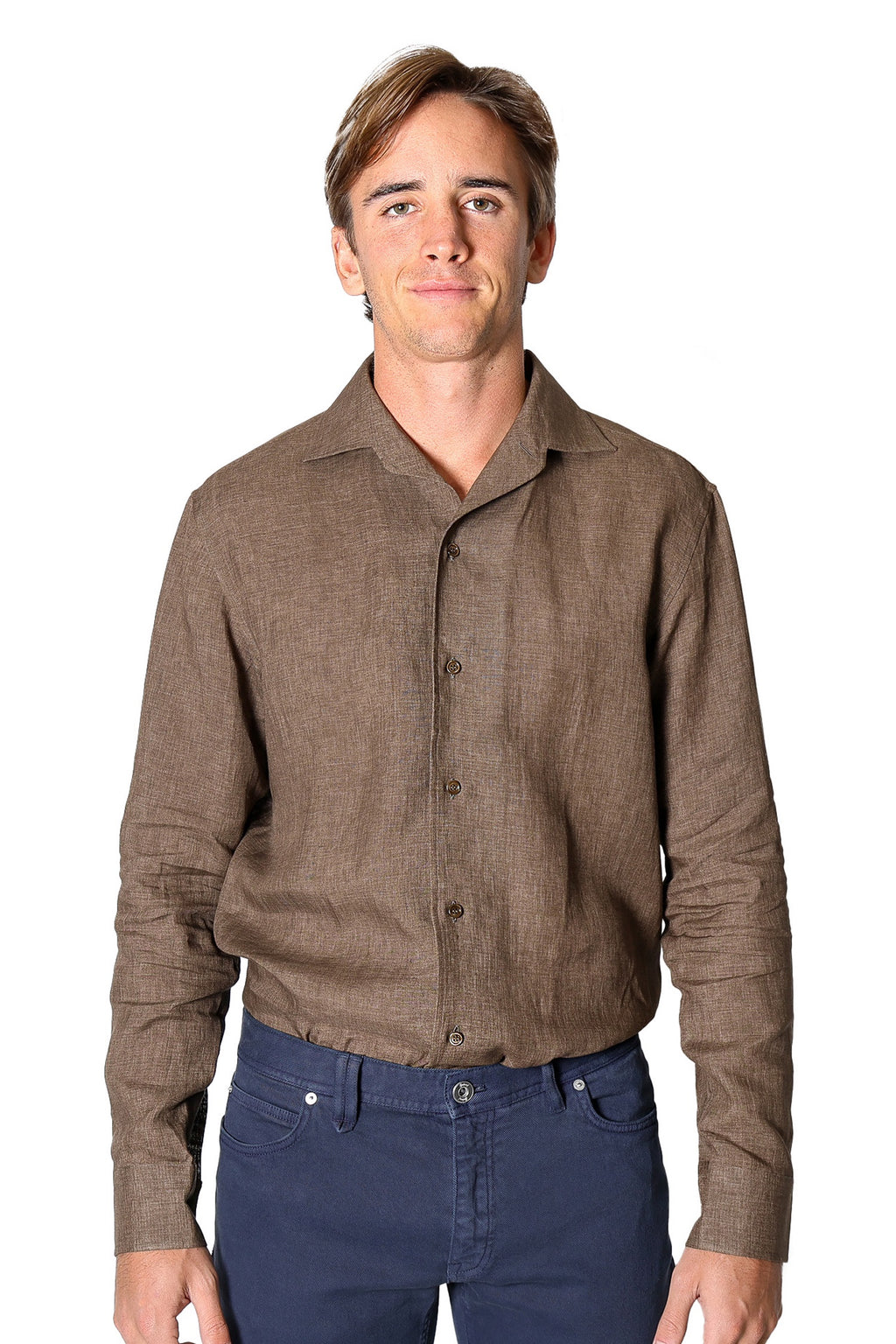 BRIONI | Casual Collar Linen Shirt | Chocolate