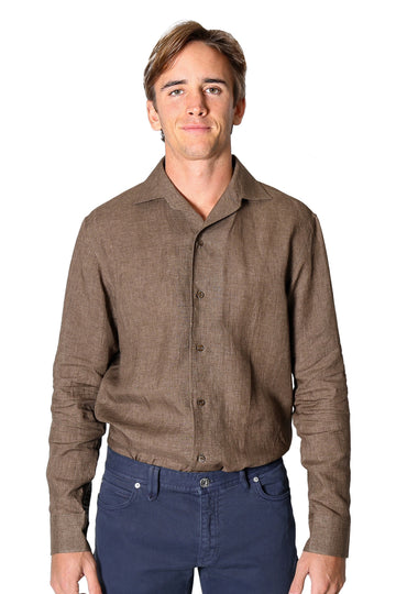 BRIONI Chocolate Linen Shirt