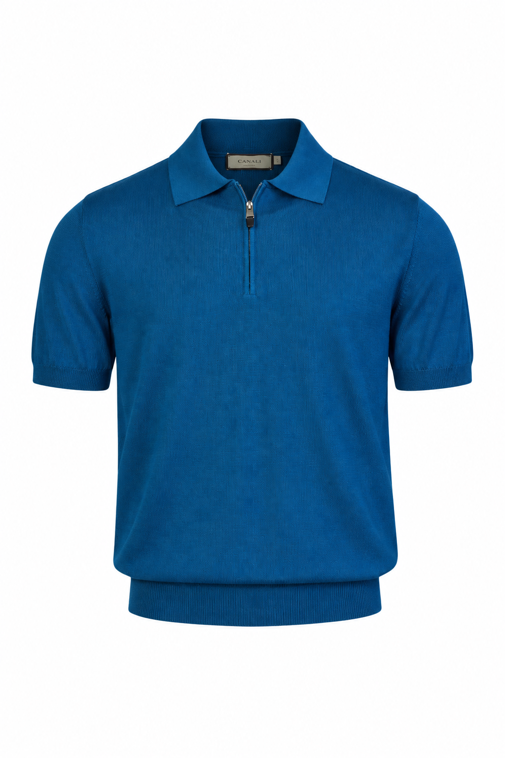CANALI | Zip Neck Polo | Mid-Blue