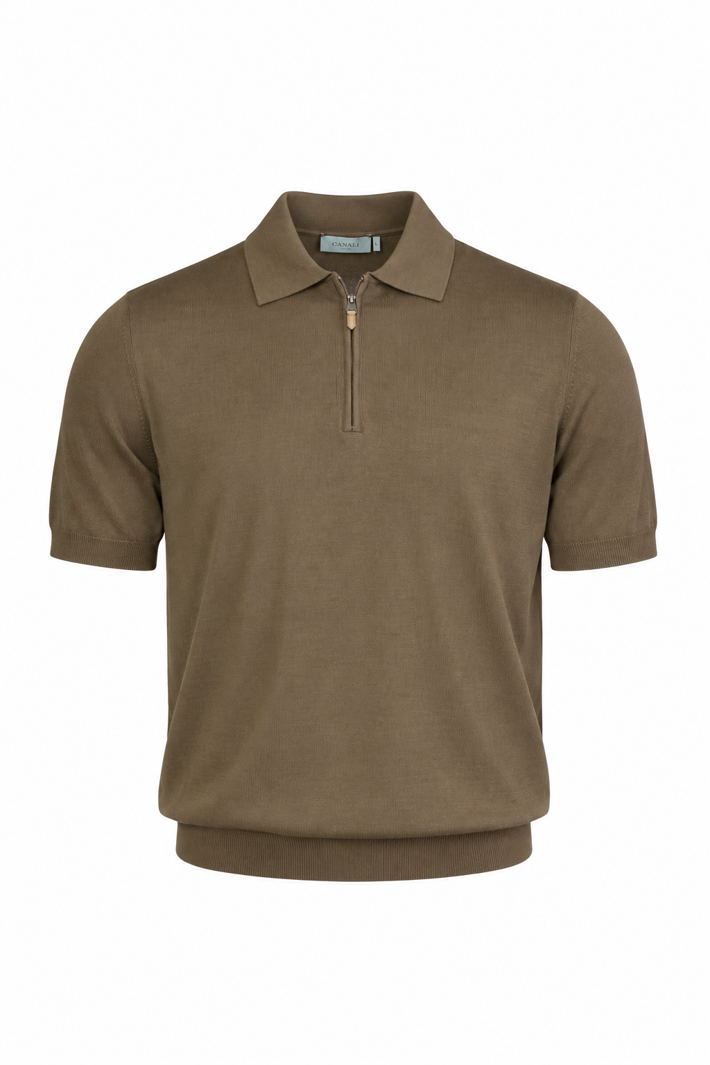 CANALI | Zip Neck Polo | Mid-Brown