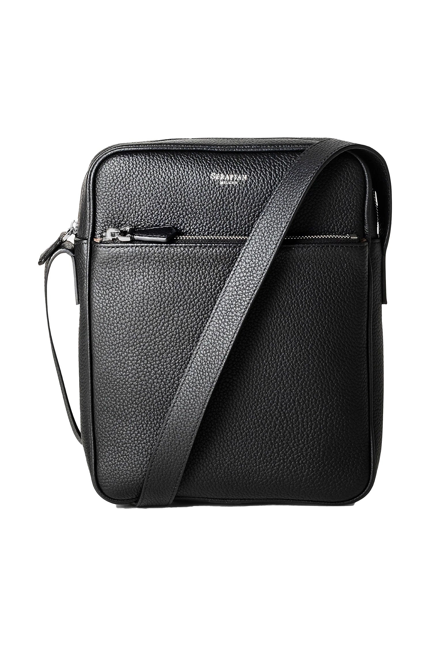 SERAPIAN | Tumbled Leather Crossbody Bag | Black