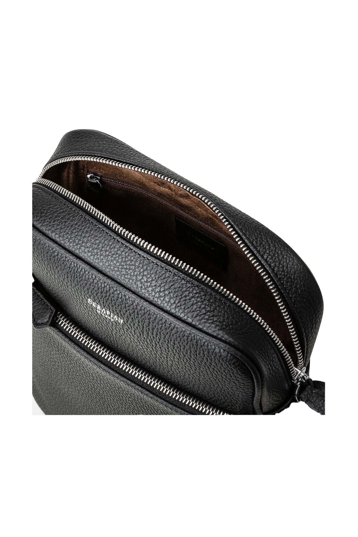 SERAPIAN | Tumbled Leather Crossbody Bag | Black