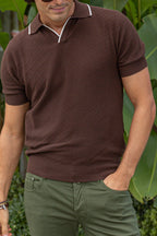 ALTEA | Polo With White Trim | Chocolate