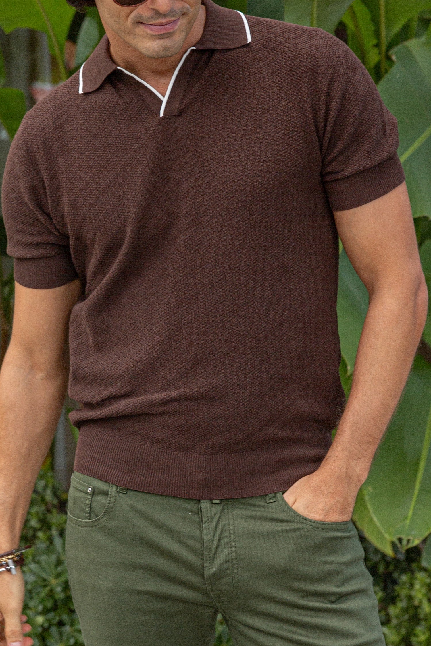 ALTEA | Polo With White Trim | Chocolate
