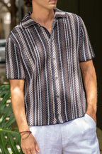 ALTEA | Crochet Shirt | Navy & Chocolate