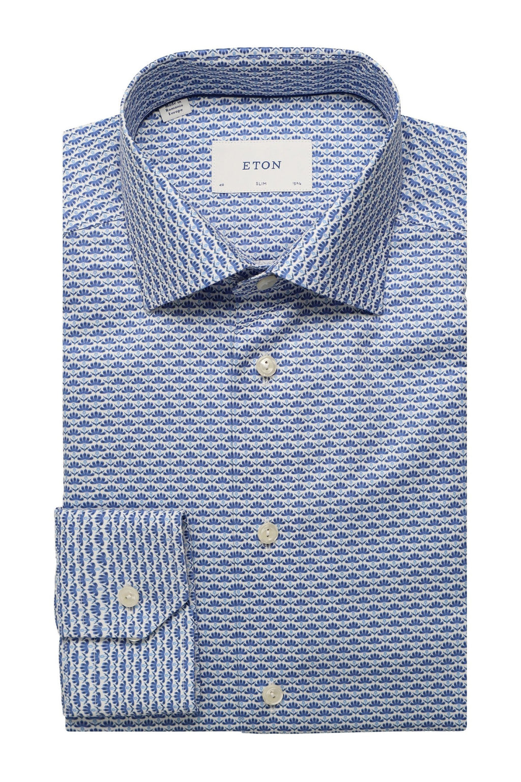 ETON | Flower Print Shirt | Mid Blue
