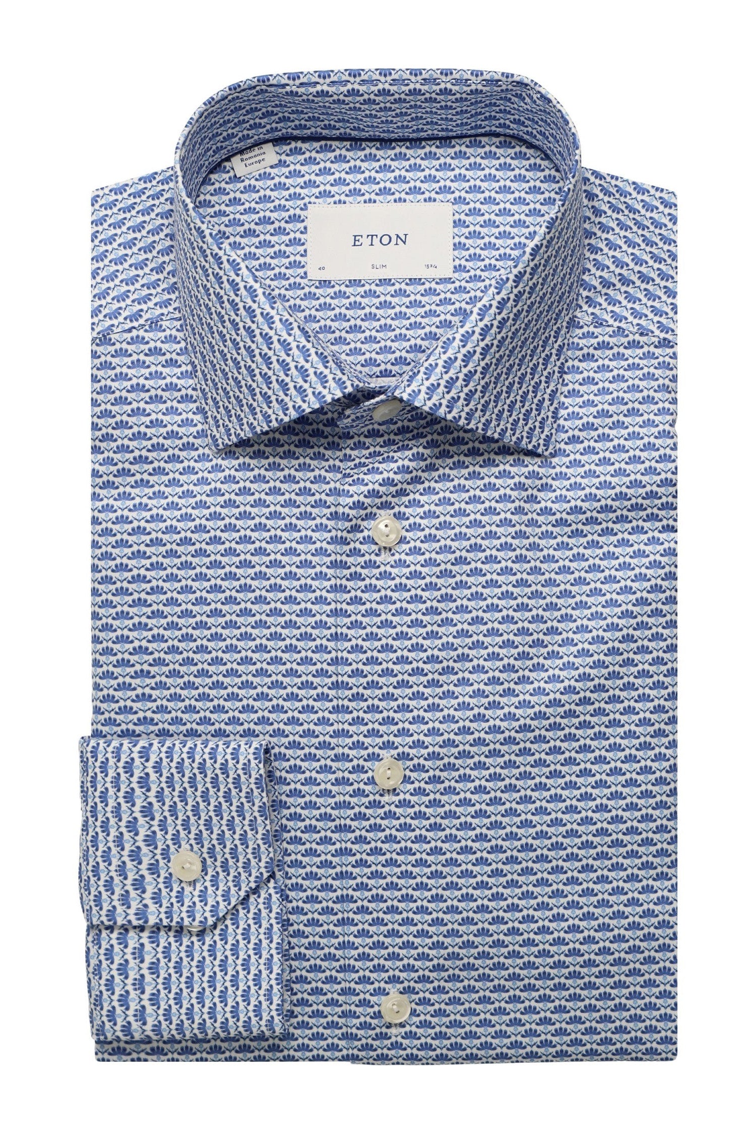 ETON | Flower Print Shirt | Mid Blue