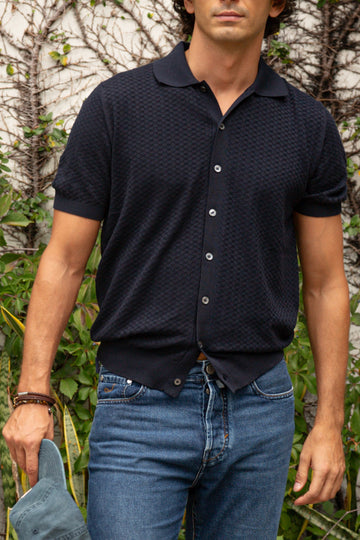 FEDELI | Bruno Button Front Knit | Navy