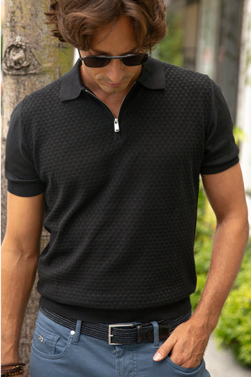 FEDELI | Pedro Zip-Neck Knit | Black
