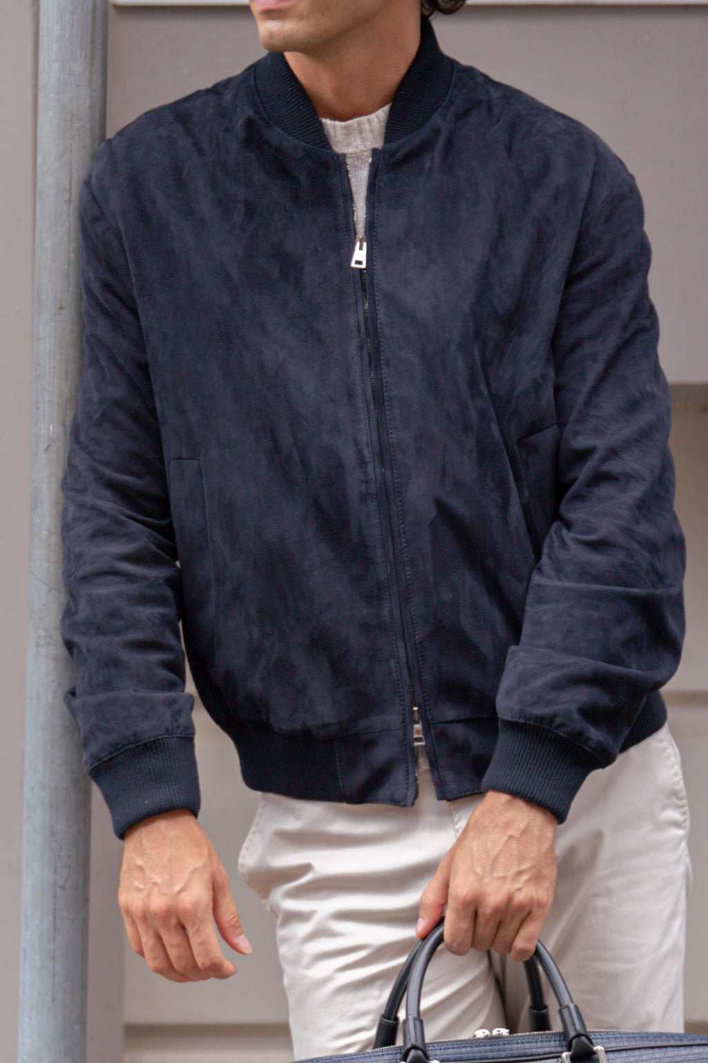 ALTEA | Suede Bomber Jacket | Navy