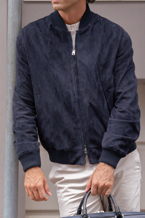 ALTEA | Suede Bomber Jacket | Navy
