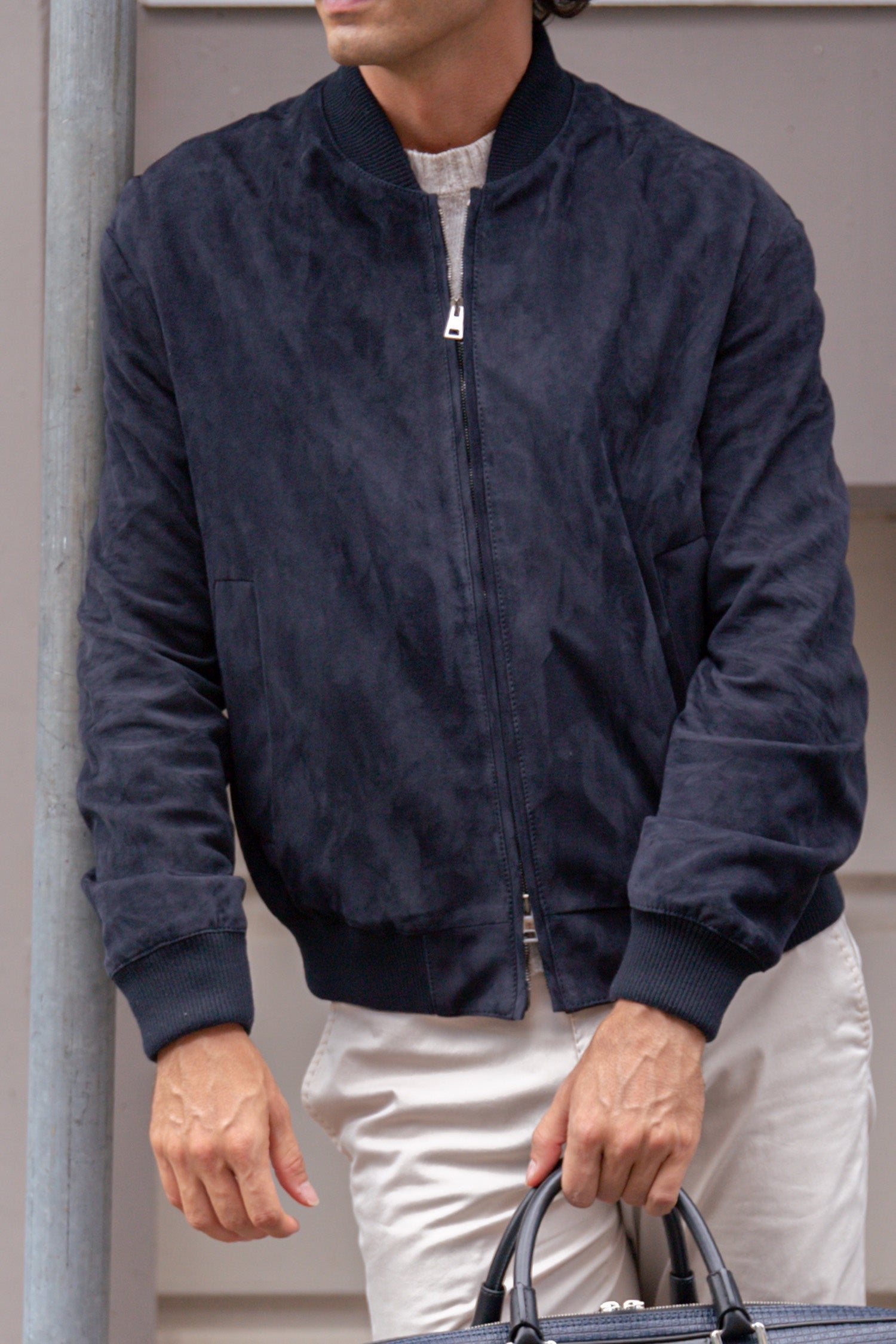 ALTEA | Suede Bomber Jacket | Navy