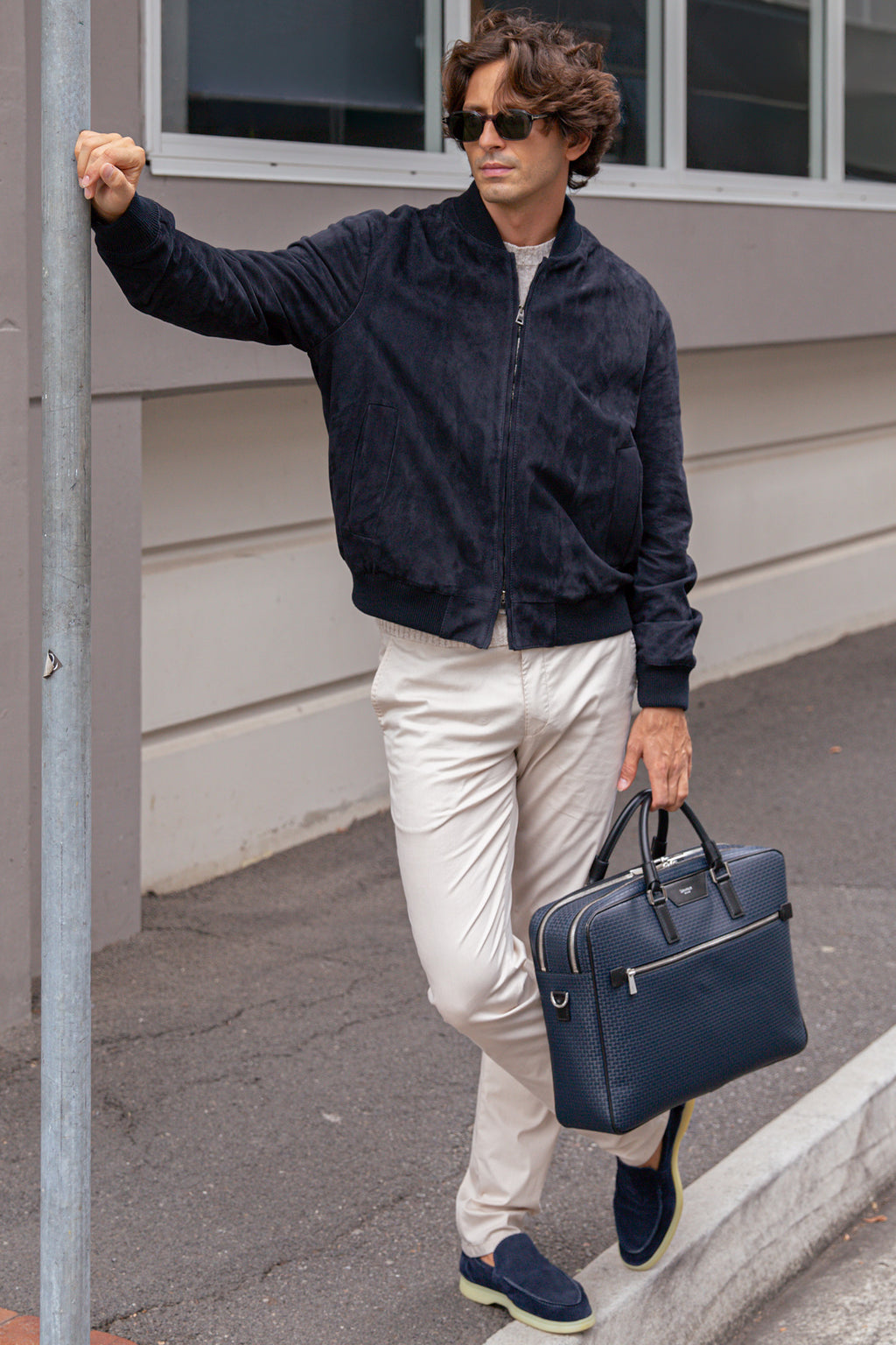 ALTEA | Suede Bomber Jacket | Navy