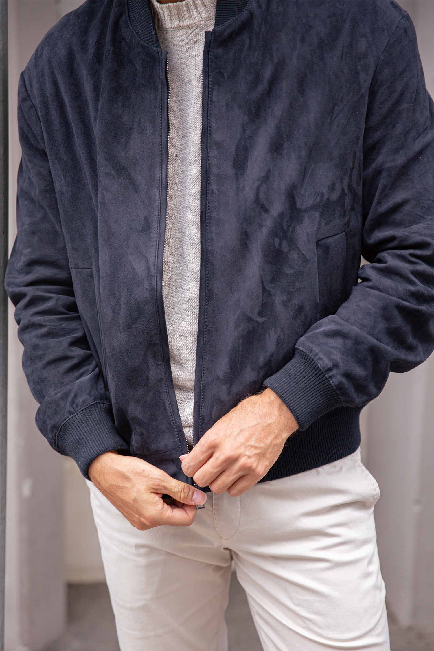 ALTEA | Suede Bomber Jacket | Navy
