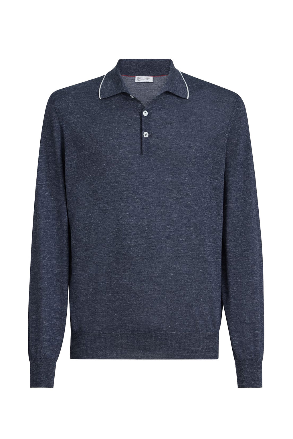 BRUNELLO CUCINELLI | Knit Polo With Trim | Dark Blue Melange
