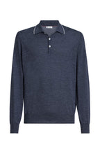 BRUNELLO CUCINELLI | Knit Polo With Trim | Dark Blue Melange