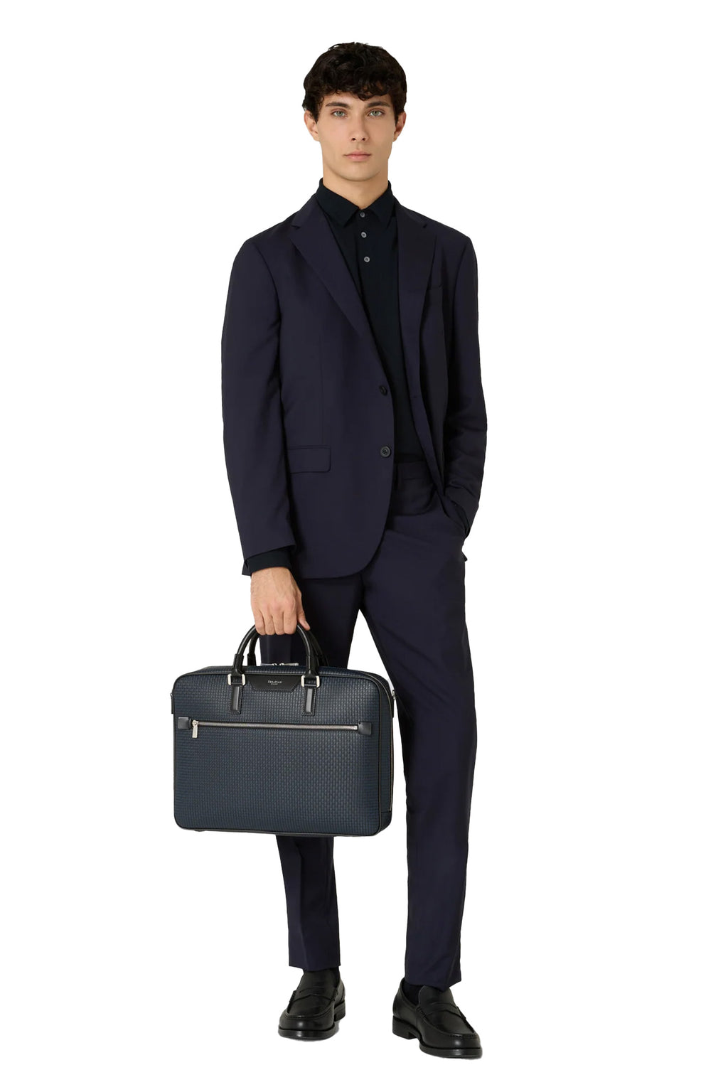 SERAPIAN | Stepan Slim Briefcase | Navy & Black