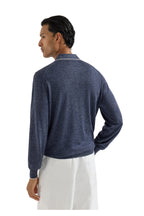 BRUNELLO CUCINELLI | Knit Polo With Trim | Dark Blue Melange