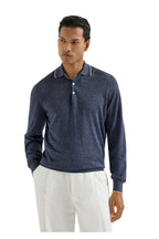 BRUNELLO CUCINELLI | Knit Polo With Trim | Dark Blue Melange