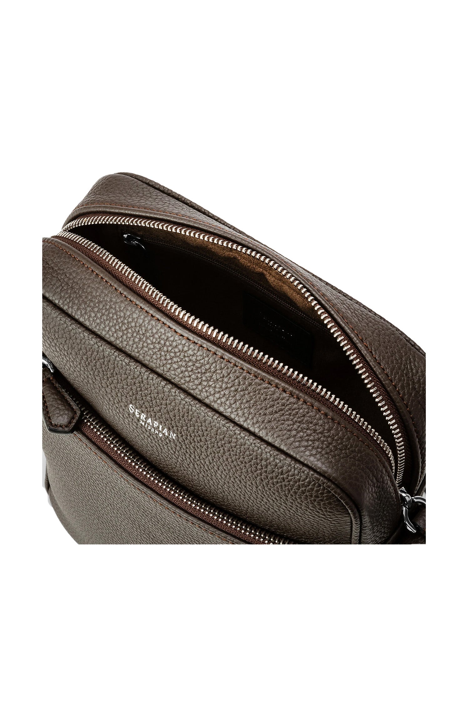 SERAPIAN | Tumbled Leather Crossbody Bag | Dark Brown