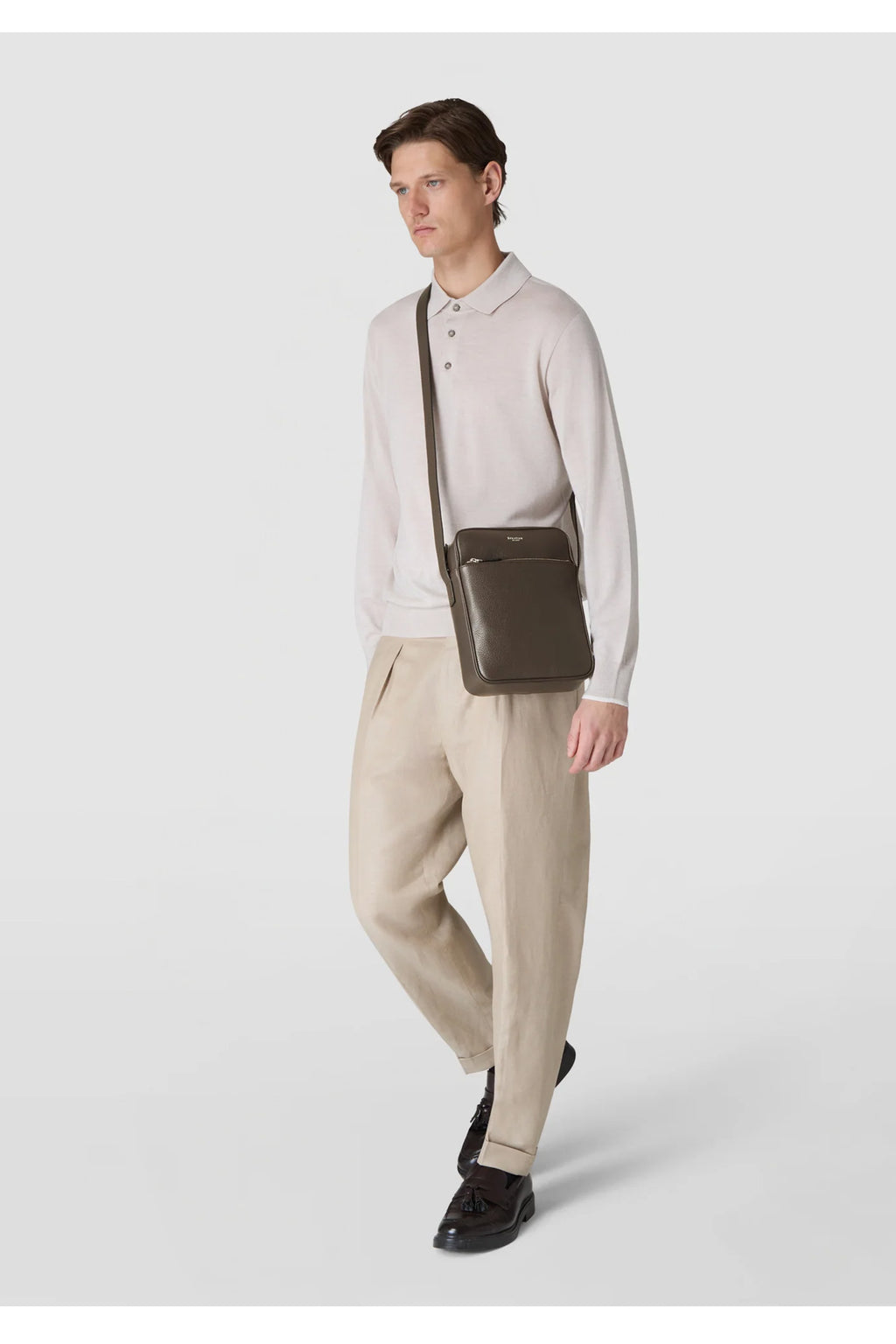 SERAPIAN | Tumbled Leather Crossbody Bag | Dark Brown