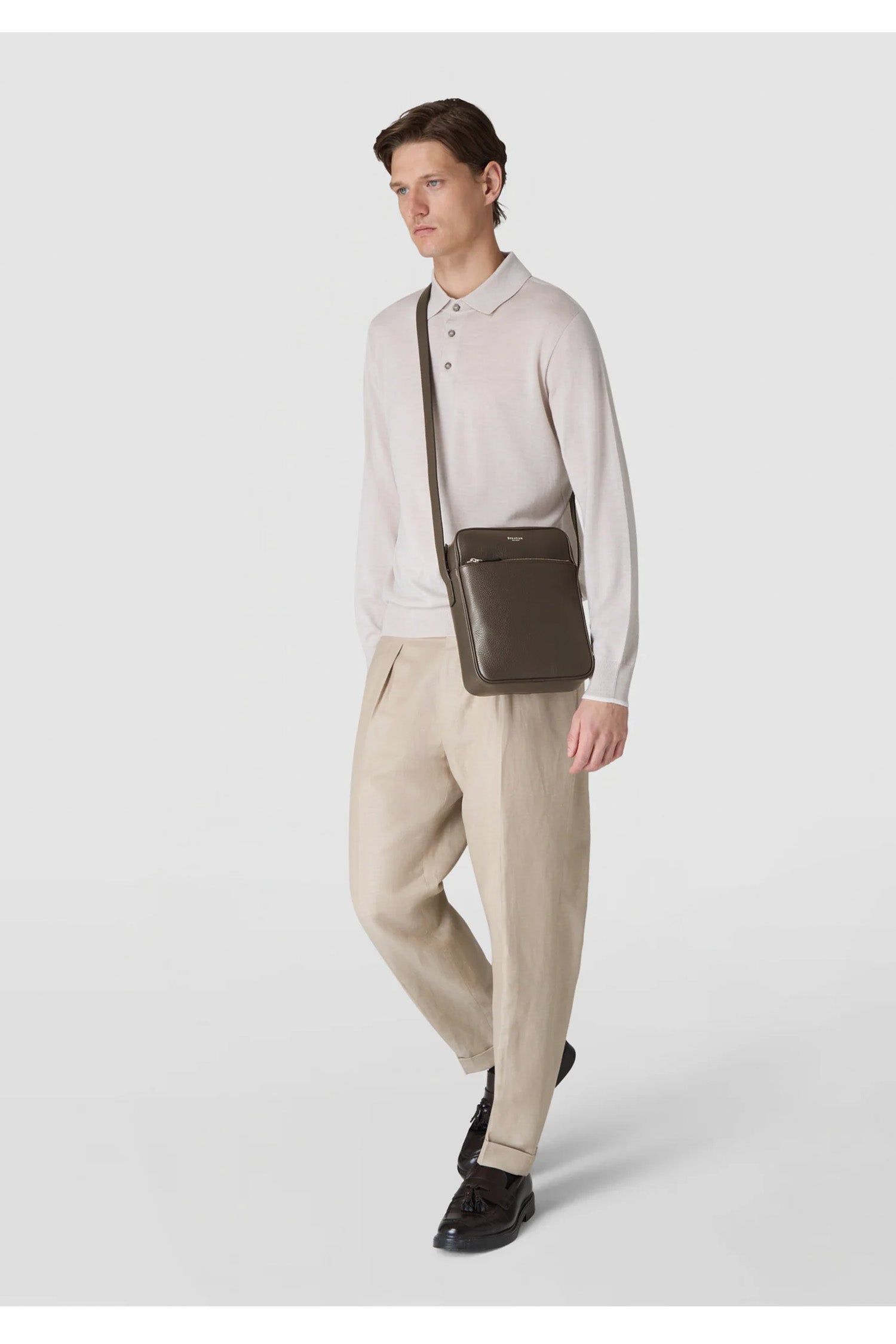 SERAPIAN | Tumbled Leather Crossbody Bag | Dark Brown