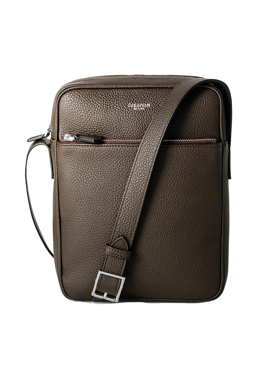 SERAPIAN | Tumbled Leather Crossbody Bag | Dark Brown