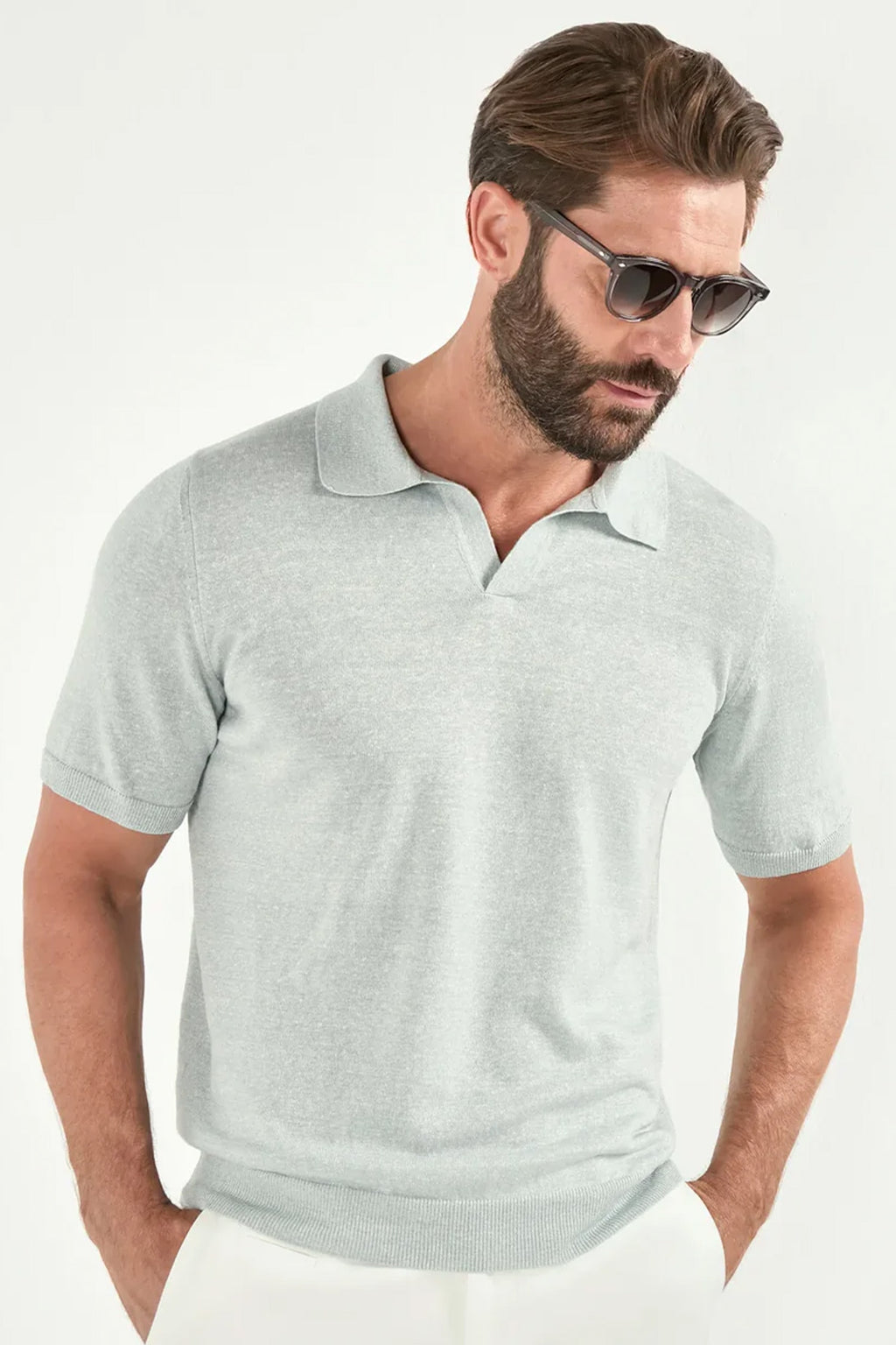 PINI PARMA | Linen & Cotton Polo | Light Green